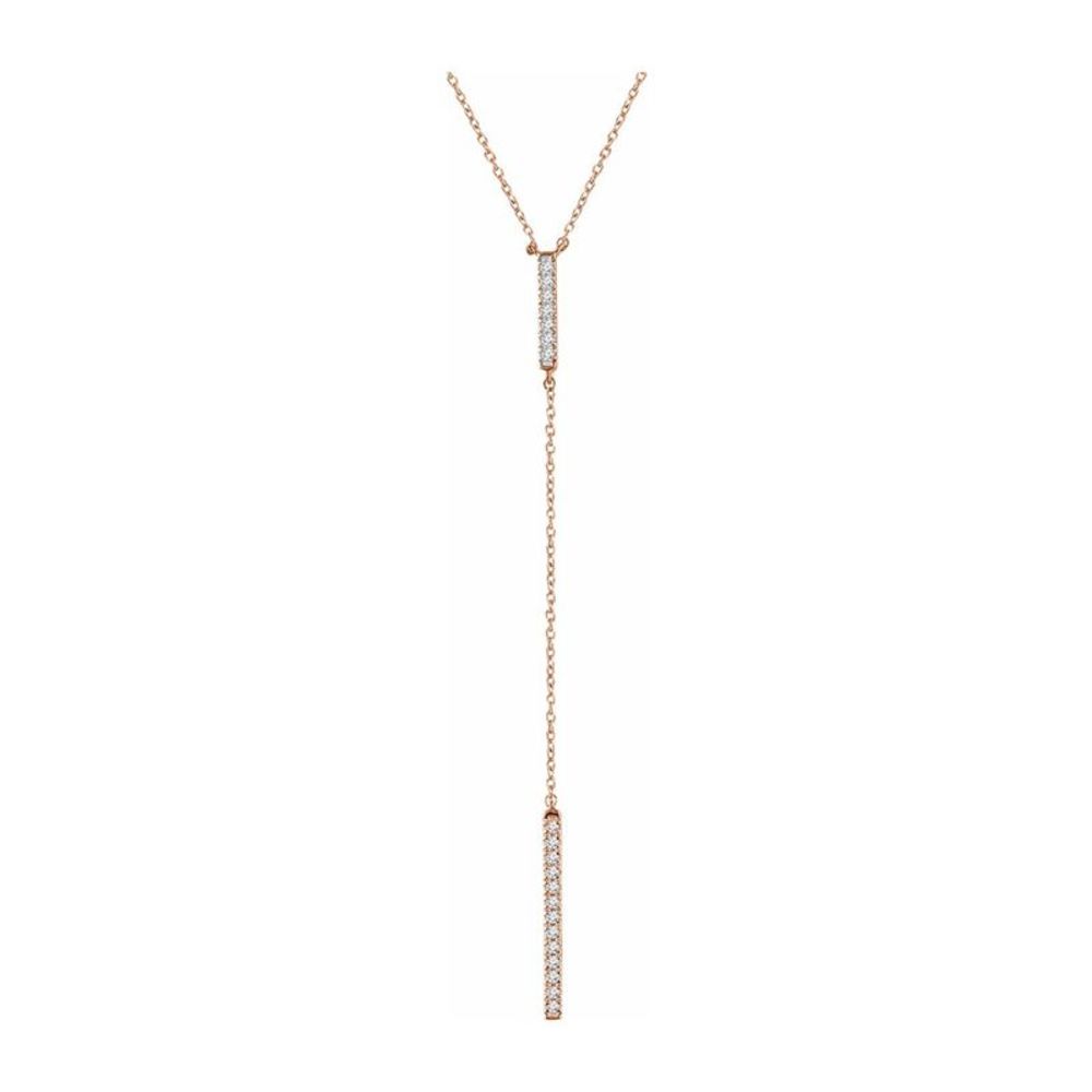 14K Rose Gold 1/5 CTW Diamond Bar Y Drop Necklace, 16-18 Inch